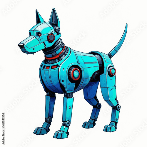 Digital Drift, Mechanical Heart robot dog isolated watercolor vector illustration svg