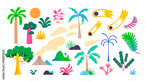 Invisible Background Palm Trees Tropical Rainforest Animation Assets Repeat Pattern Volcano Forest Scene