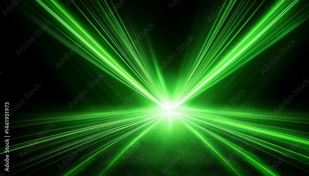 Obraz premium green laser light beam on black background