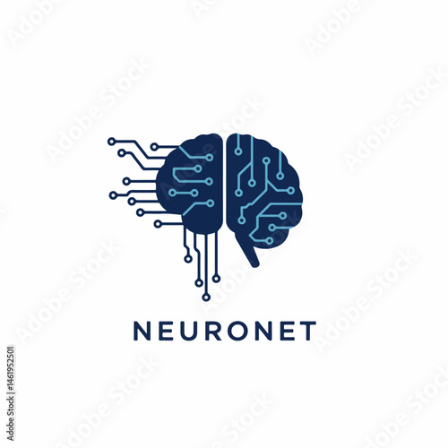 NeuroNet AI Brain Logo: Abstract logo design featuring a stylized brain integrated with a circuit board, symbolizing artificial intelligence, neural networks, and technological advancement.
