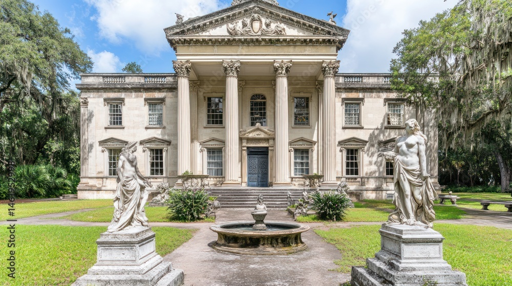 Fototapeta premium Historic Palladian mansion with statues and fountain