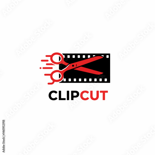 ClipCut: Scissors & Film Strip Logo for Fast Video Editing Services.

