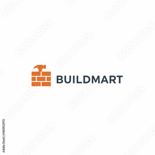Buildmart: Hammer & Brick Wall Logo for Construction & Building Supplies.

