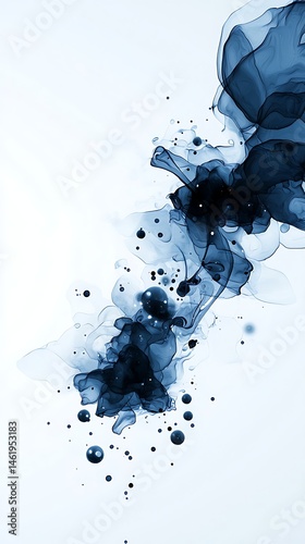 Abstract ink painting, flowing blues, and dots