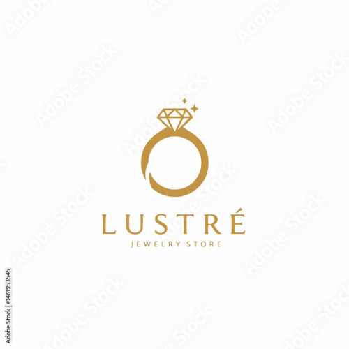 Lustré Jewelry Store: Elegant Gold Diamond Ring Logo with Sparkles.

