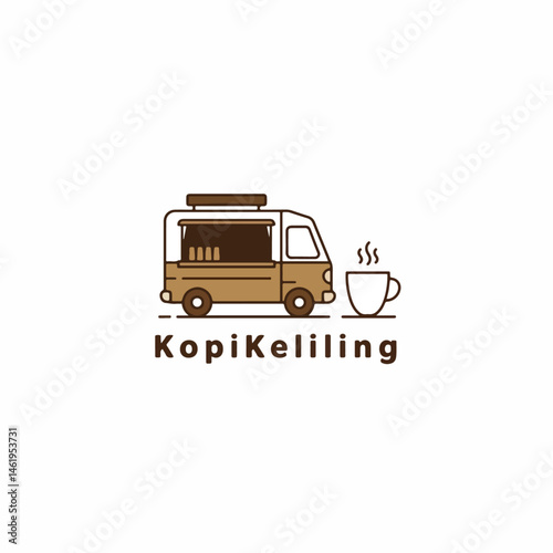 Kopi Keliling: Mobile Coffee Truck Logo for Traveling Cafe Businesses.

