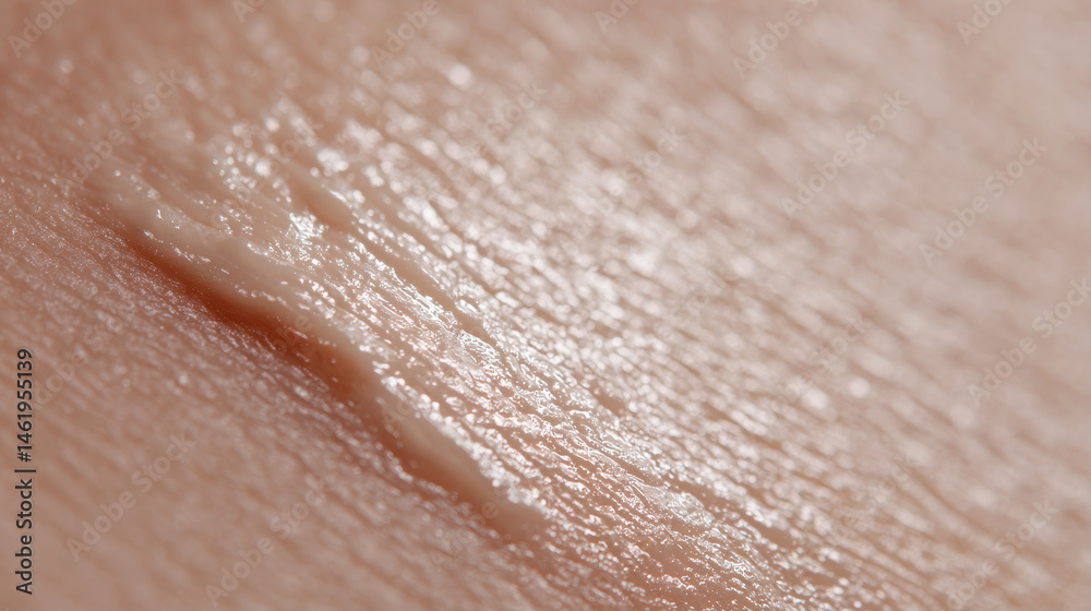Fototapeta premium Macro shot of skin texture with cream applied, showing detail and smoothness