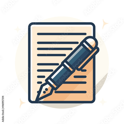 Vector illustration of fountain pen and paper for writing concept, elegant design