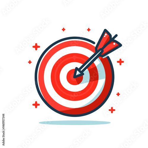 Arrow hitting the bullseye in a vibrant and colorful vector illustration of a target