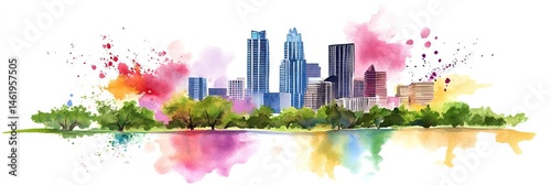 watercolor austin texas downtown skyline -