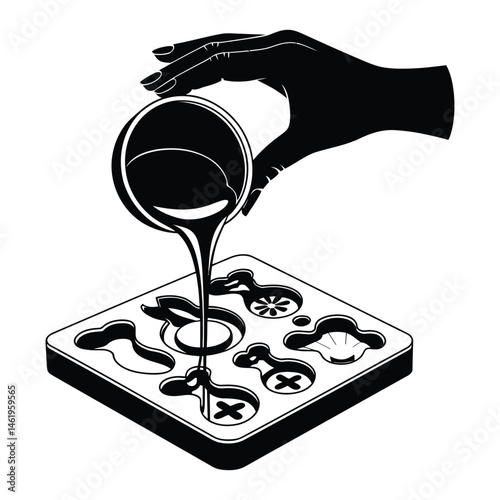 Resin mold casting Silhouette, Vector, Illustration, Icon, Logo, White Background.