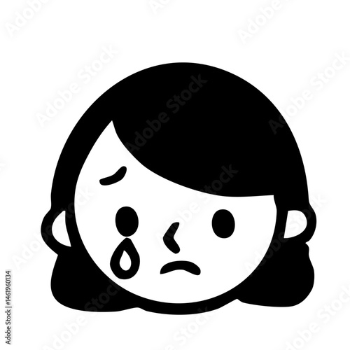 若い女性の泣き顔のイラスト　会社員　涙目　白黒

