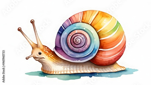 Colorful Snail with Spiral Shell on White Background Artwork