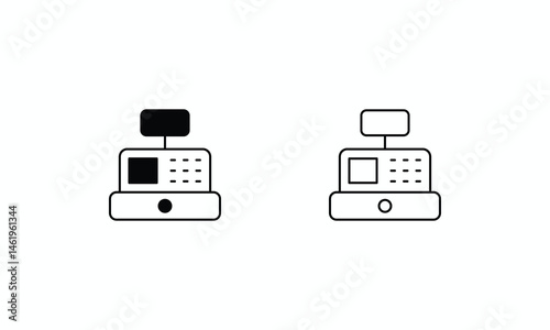 Cash Register icons set Line and Glyph black vector icon stock illustration