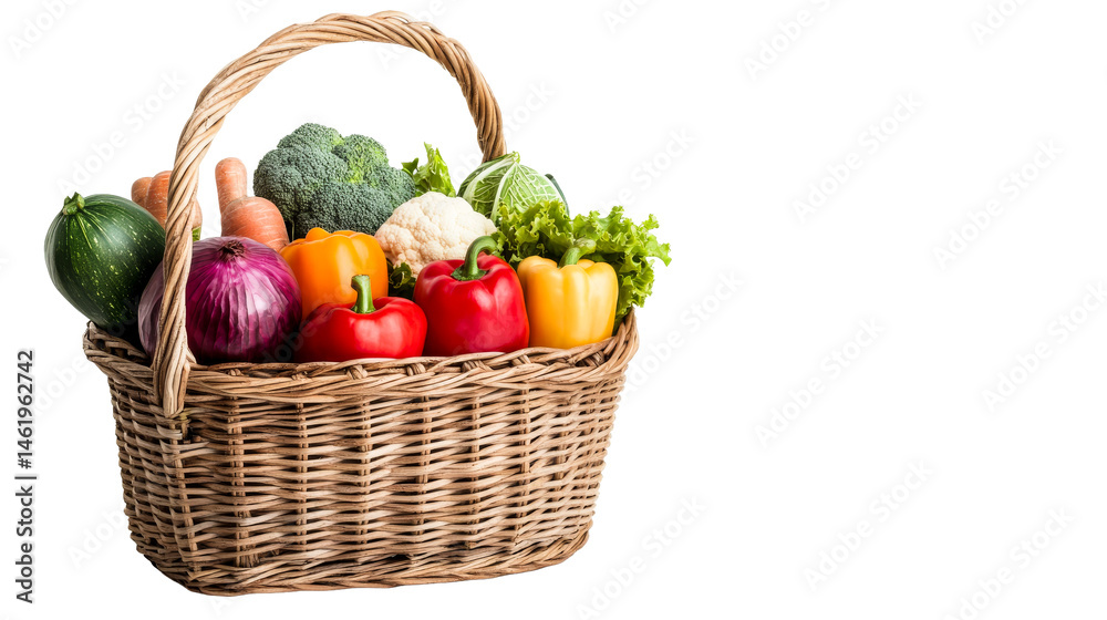 Fresh vegetables in a woven basket on a transparent background Fresh vegetables in a woven basket on a transparent background