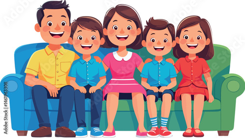 A smiling group of four people, a happy family with their children, exudes fun and happiness