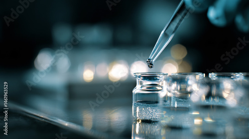 Scientist do experiment with vials in a laboratory setting.