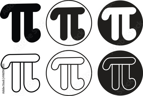 Pi icons set flat, outline styles. Standard design pi symbols for your banner, poster, template, websites and app. Archimedes' constant vectors graphic illustration isolated on transparent background.