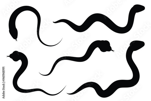 Snake silhouette icon. Collection of snake silhouettes in various forms. Snake icon vector illustration