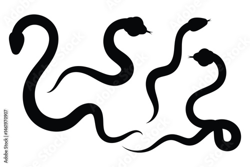 Snake silhouette icon. Collection of snake silhouettes in various forms. Snake icon vector illustration