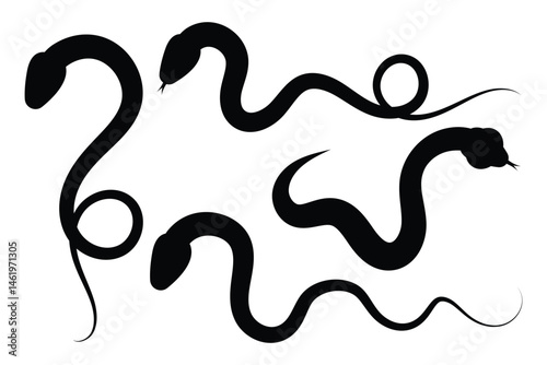 Snake silhouette icon. Collection of snake silhouettes in various forms. Snake icon vector illustration