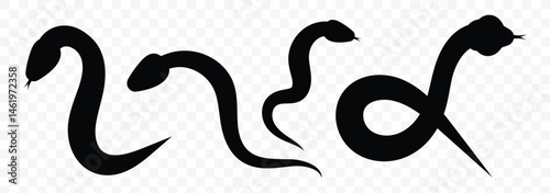 Snake silhouette icon. Collection of snake silhouettes in various forms. Snake icon vector illustration