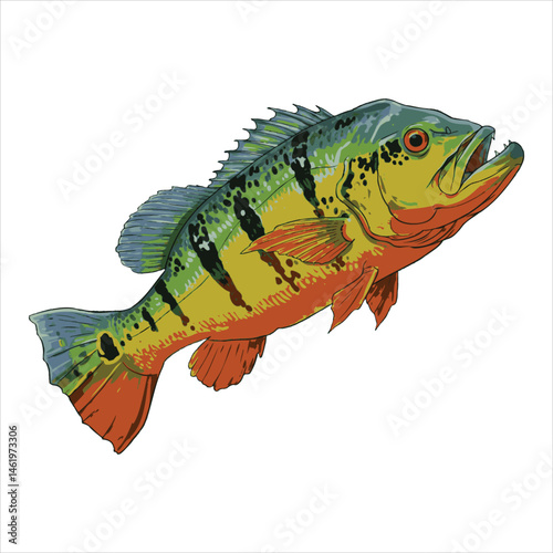 Peacock Bass Vector – Bright Tropical River Fish Art