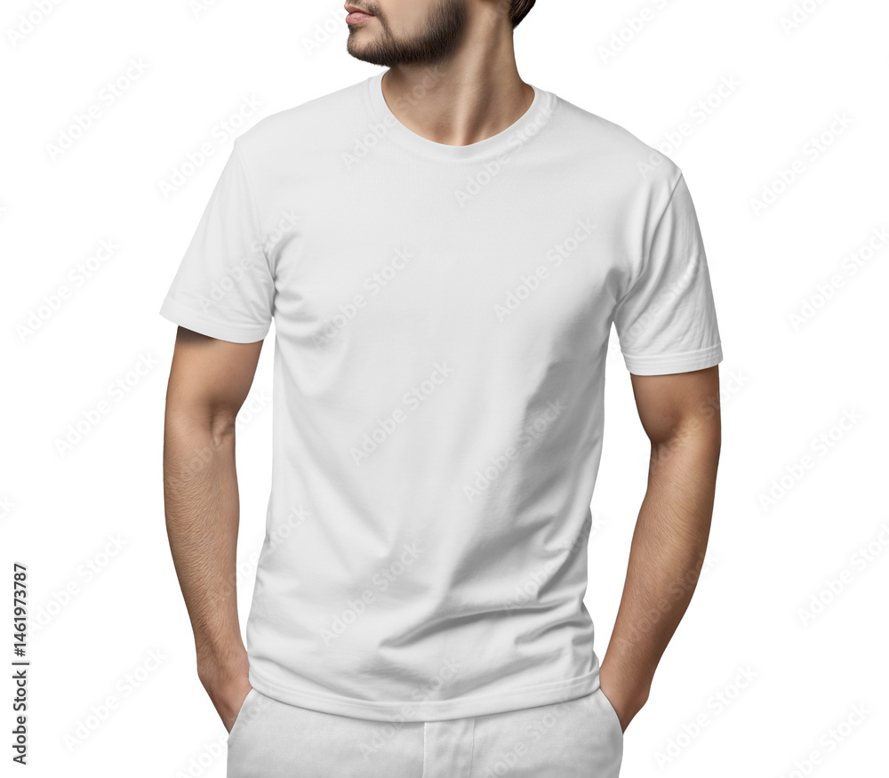 Obraz premium Young Man in a T-Shirt with Hands in Pockets