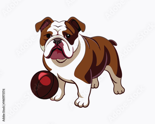 bulldog-with-playing-ball-hand-drawn