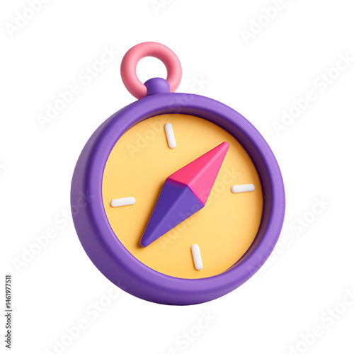 3D Rendered Purple and Yellow Compass 