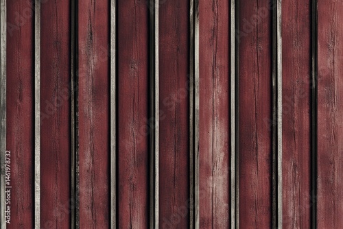 Vertical maroon wood planks, distressed, with silver lines  Wooden wall panels, aged, with a slightly rough texture