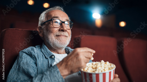 Wallpaper Mural Elderly man enjoying a movie in a cinema and eat popcorn Torontodigital.ca