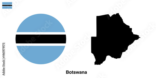 vector map and flag of Botswana on transparent background
