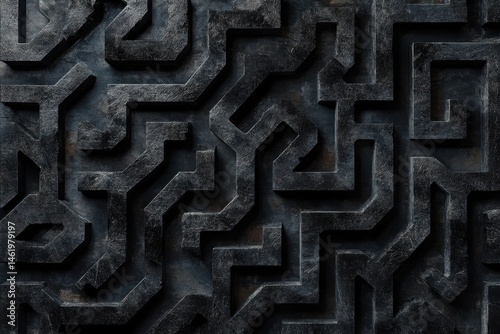 An abstract maze with dark interlocking pathways and dramatic lighting, creating a disorienting and intriguing visual experience photo