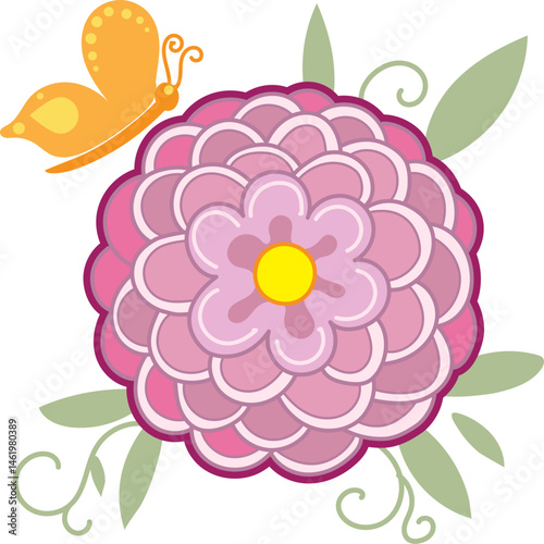 Mother's Day greeting card floral decoration with beautiful flowers and butterfly isolated pattern design pink and yellow color Holiday, Birthday, Anniversary, invitation gifts for mom cozy elements
