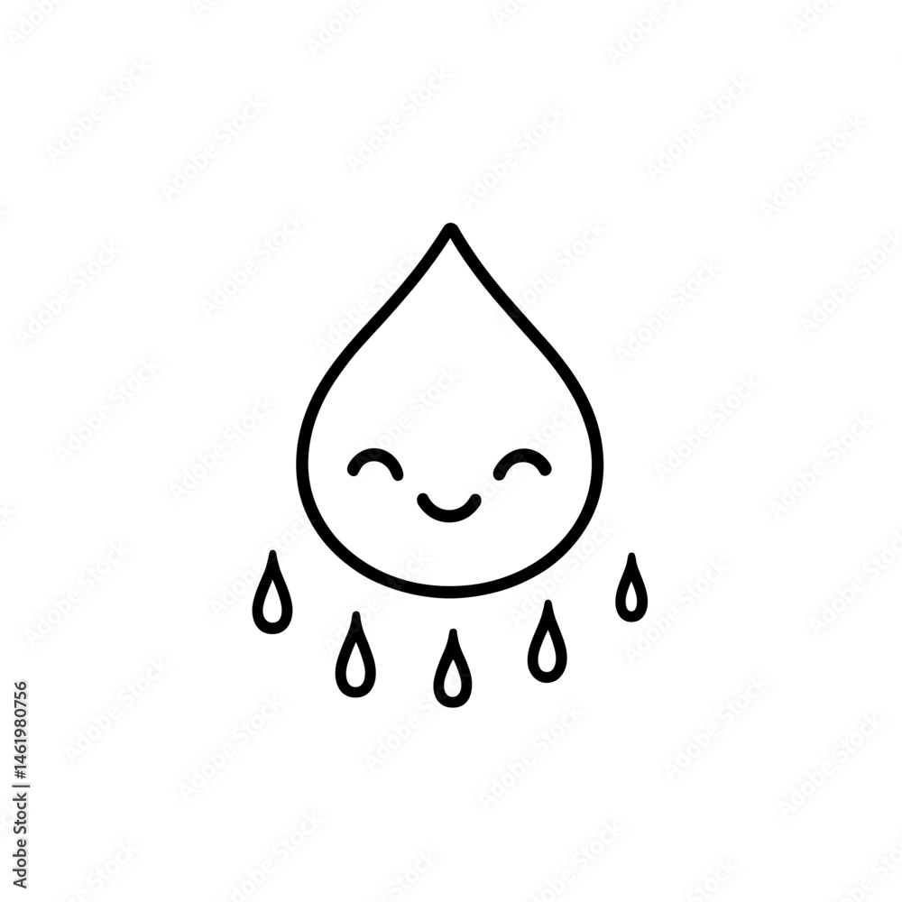 Cute smiling water drop icon for environmental, health, and design projects
