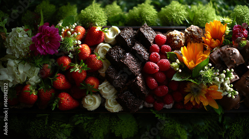 Summer garden party food presented in a double border arrangement, offering a delicious miscellany of kickshaw