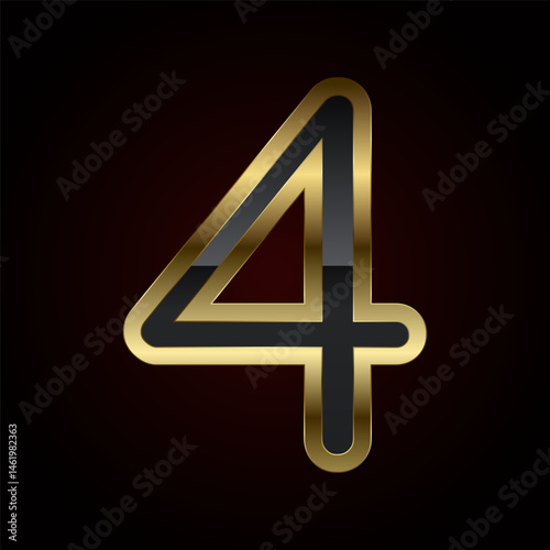 A luxurious number Four is crafted with a rich gold outline and sleek black interior, radiating elegance and high-end design of vector, illustration