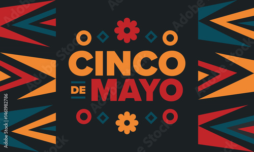 Cinco de Mayo in Mexico. Traditional mexican fiesta in May. National happy holiday with carnival, festival and parade. Latin american and spanish pattern. Illustration with sombrero. Vector poster