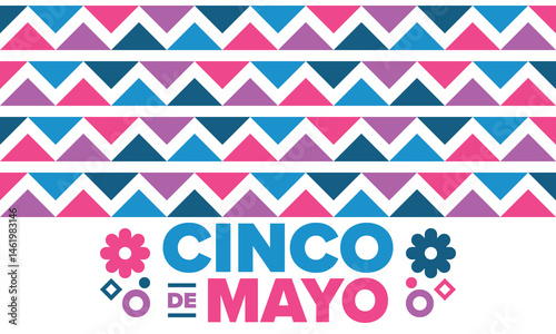Cinco de Mayo in Mexico. Traditional mexican fiesta in May. National happy holiday with carnival, festival and parade. Latin american and spanish pattern. Illustration with sombrero. Vector poster