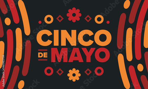 Cinco de Mayo in Mexico. Traditional mexican fiesta in May. National happy holiday with carnival, festival and parade. Latin american and spanish pattern. Illustration with sombrero. Vector poster