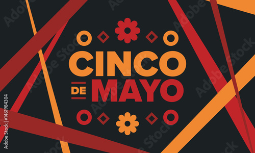 Cinco de Mayo in Mexico. Traditional mexican fiesta in May. National happy holiday with carnival, festival and parade. Latin american and spanish pattern. Illustration with sombrero. Vector poster