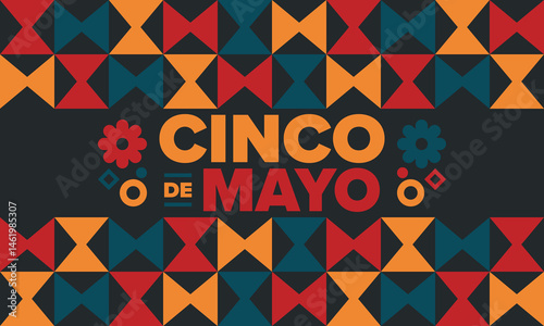 Cinco de Mayo in Mexico. Traditional mexican fiesta in May. National happy holiday with carnival, festival and parade. Latin american and spanish pattern. Illustration with sombrero. Vector poster