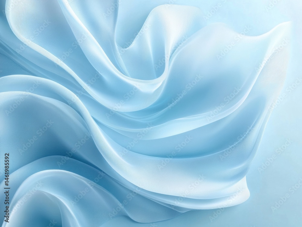Obraz premium Light blue silk fabric elegantly drapes and flows creating a smooth, soft, and airy abstract background with gentle waves and folds texture.