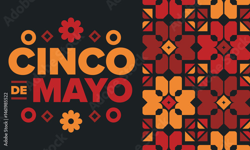 Cinco de Mayo in Mexico. Traditional mexican fiesta in May. National happy holiday with carnival, festival and parade. Latin american and spanish pattern. Illustration with sombrero. Vector poster