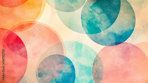 A vibrant and artistic abstract background featuring overlapping watercolor circles in various shades of orange, pink, and blue, creating a soft and modern pattern.