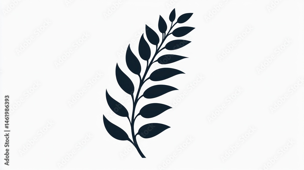 Obraz premium Elegant sprig, dark leaves, white background, design element