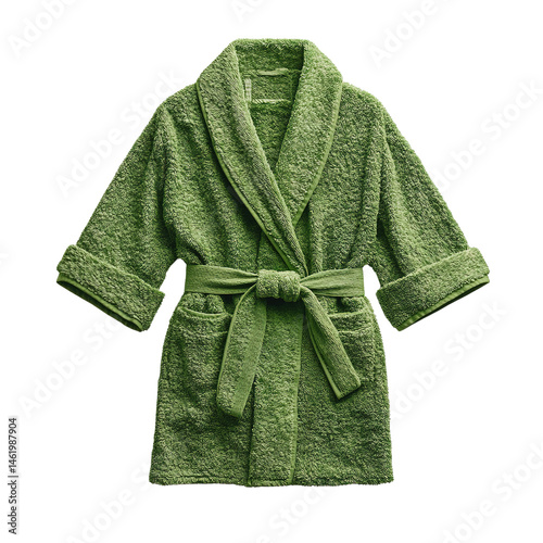 Luxurious plush green bathrobe on a stark black background radiating comfort