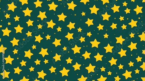 Seamless yellow stars glitter pattern on green background