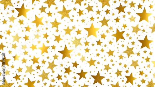 Seamless gold stars glitter pattern on white background